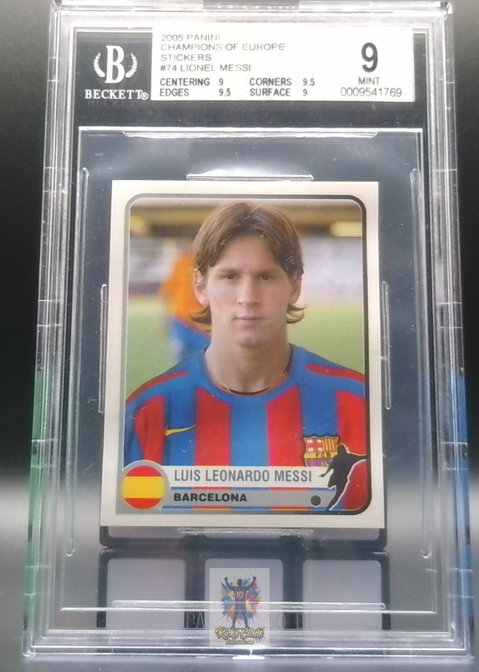 2005 Panini Champions of Europe 1955-2005 74 Lionel Messi Rookie Sticker BGS 9