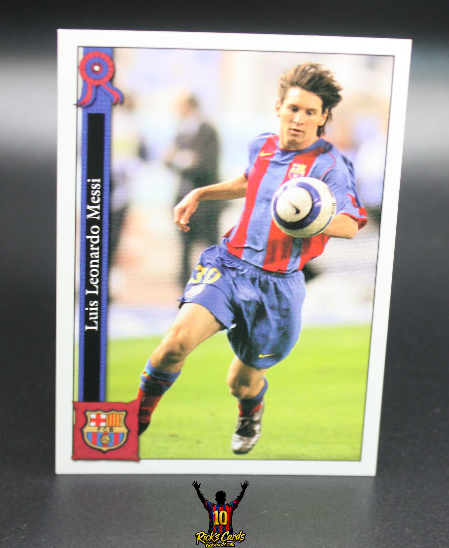   2005 Mundicromo Lionel Messi card is from the Las Fichas de la Liga set, card #602+, featuring Second Year Card. Messi Cards 3